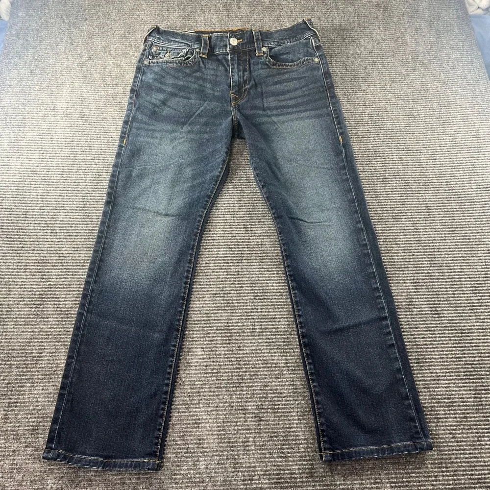 True Religion Ricky Relaxed Straight Jeans Mens 34x30 Dark Wash Blue Denim Pants